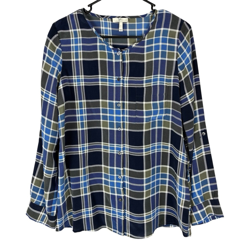 Joie Womens Silk Plaid Button-up Shirt Blouse Top Blue Small Luxury Classic